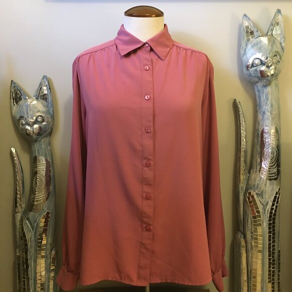 Outline Korean Blush Pink Slinky Pleated Button Down Shirt - Picture 6 of 16